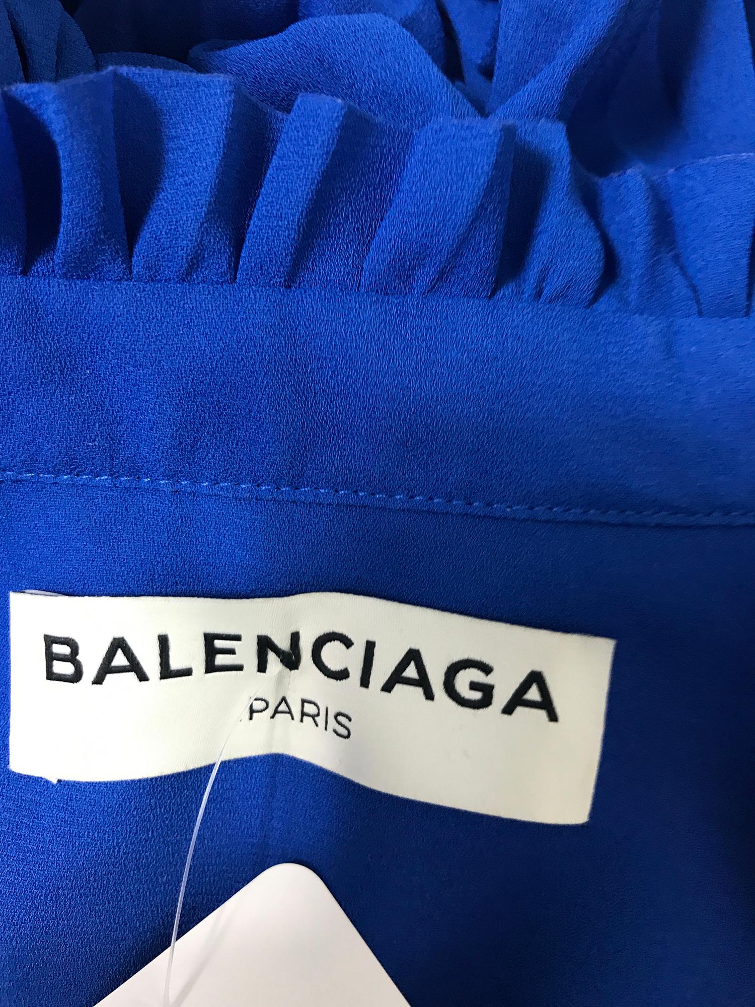 Balenciaga Resort 2017 Multi Style Royal Blue Pleated Tunic Blouse 42 6