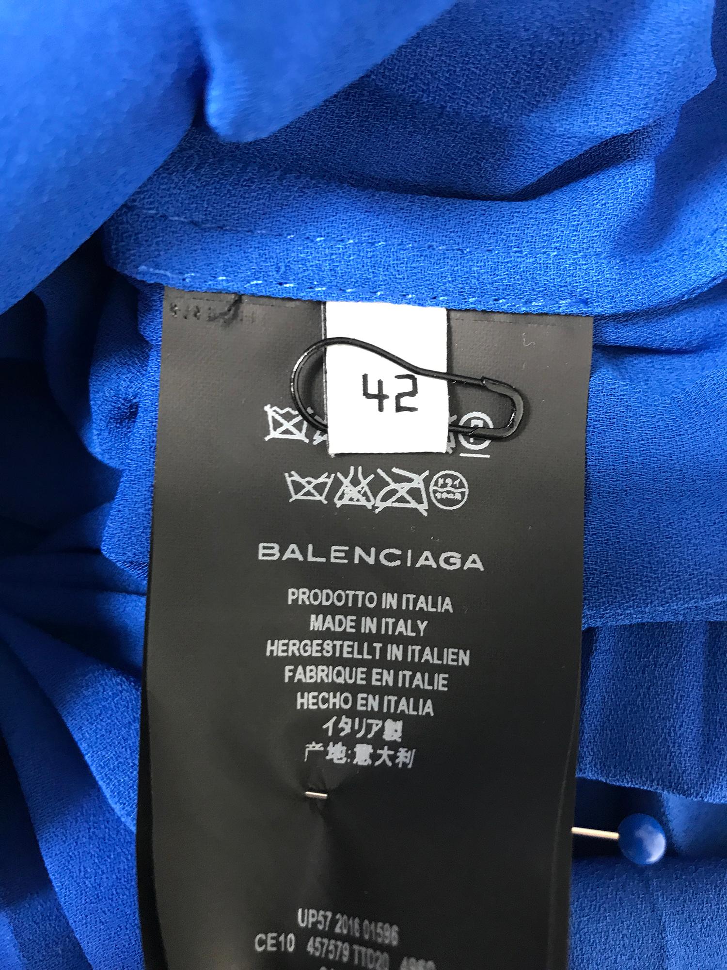 Balenciaga Resort 2017 Multi Style Royal Blue Pleated Tunic Blouse 42 7