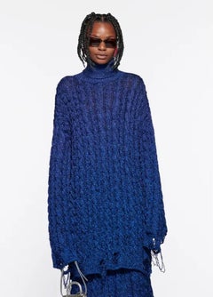 Balenciaga Resort 2021 Destroyed Turtleneck Sweater Metallic Blue