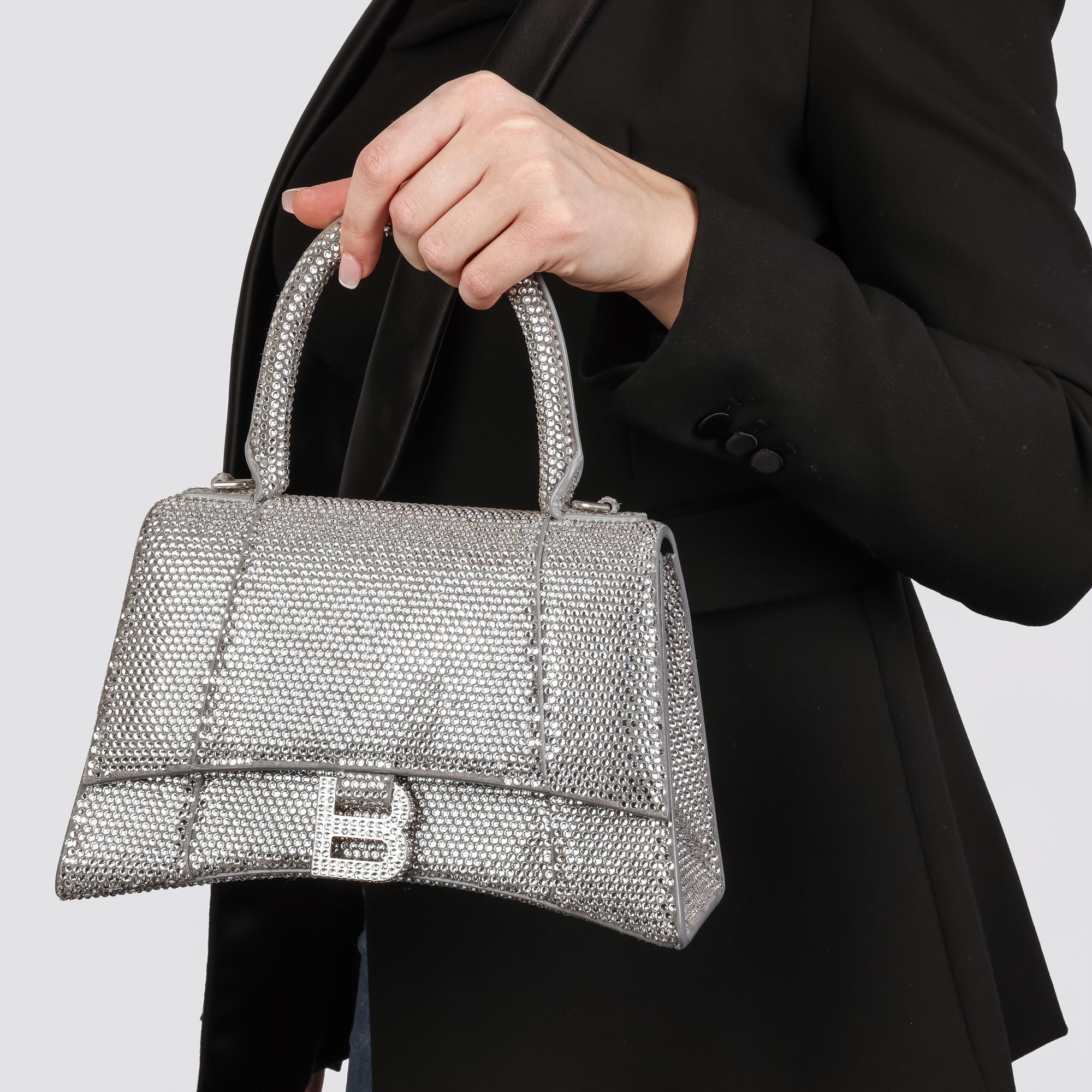 BALENCIAGA Clessidra piccola in pelle scamosciata impreziosita da strass in vendita 9