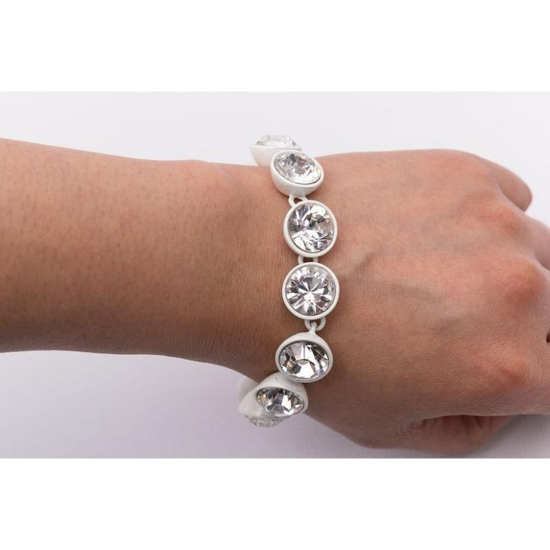 Balenciaga Rhinestones Bracelet in White Enameled Metal For Sale 3