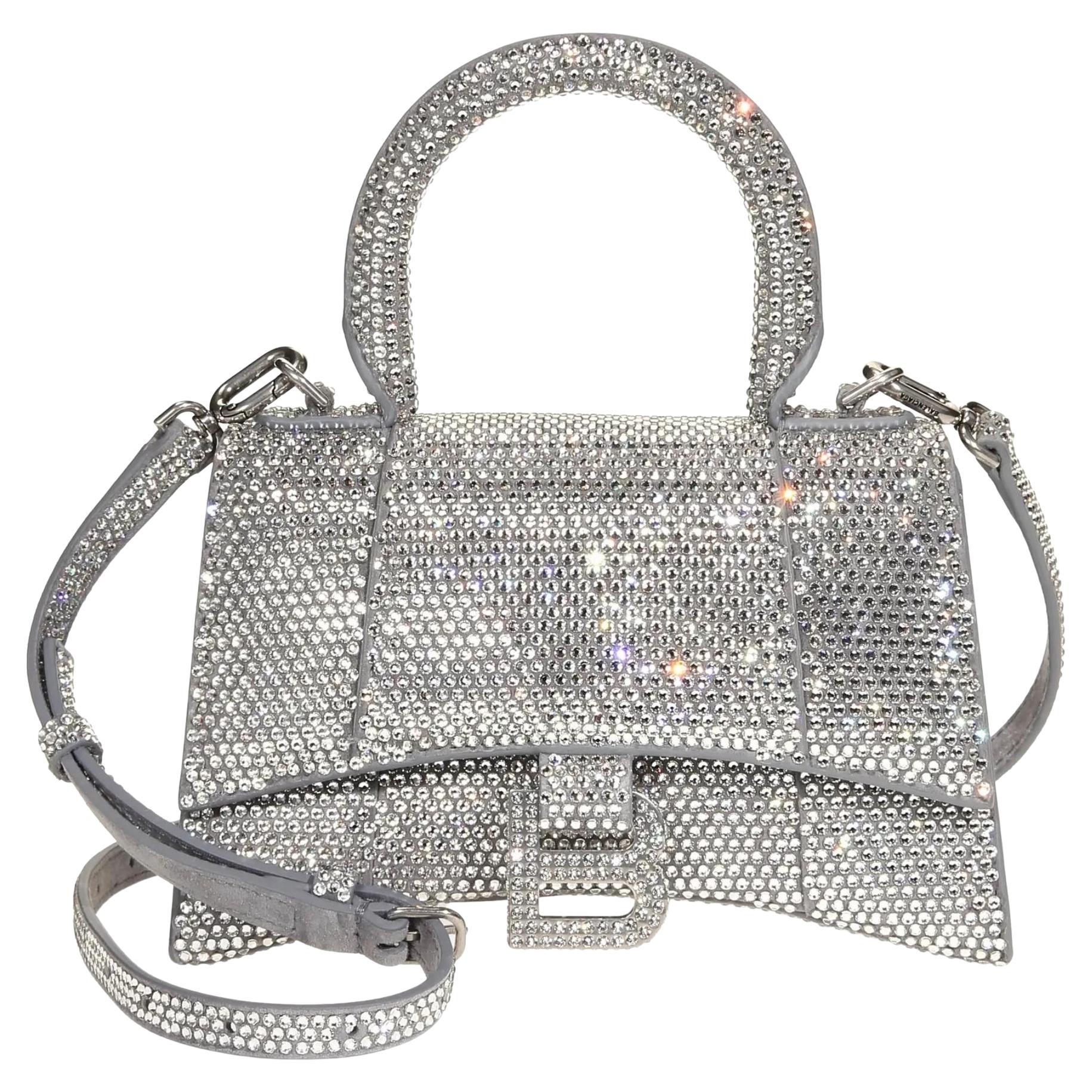 Balenciaga Rhinestones Silver Hourglass XS Handbag