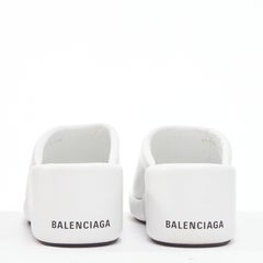 BALENCIAGA Rise white calf leather black logo padded wedged slides EU38