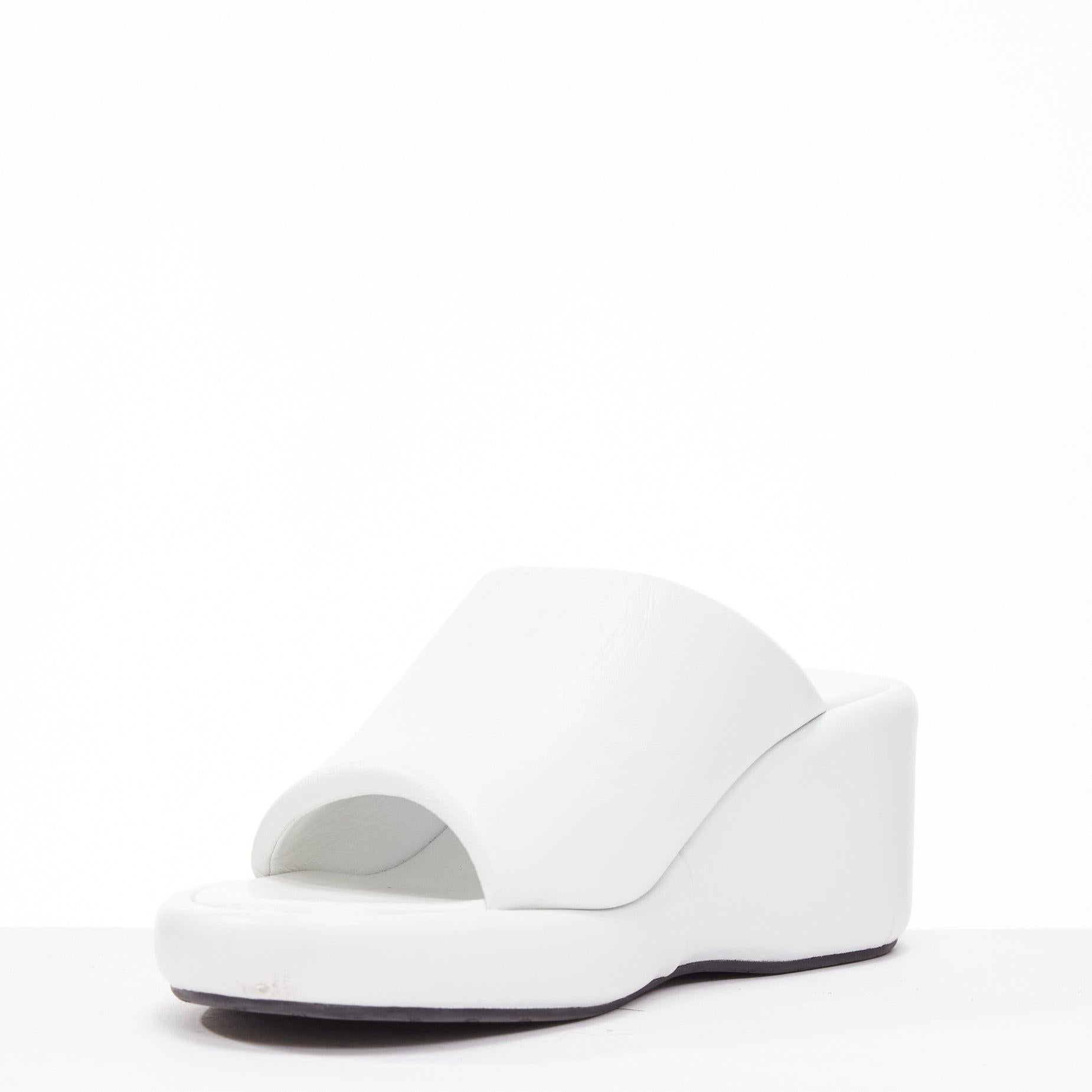 Women's BALENCIAGA Rise white calf leather black logo padded wedged slides EU38 For Sale