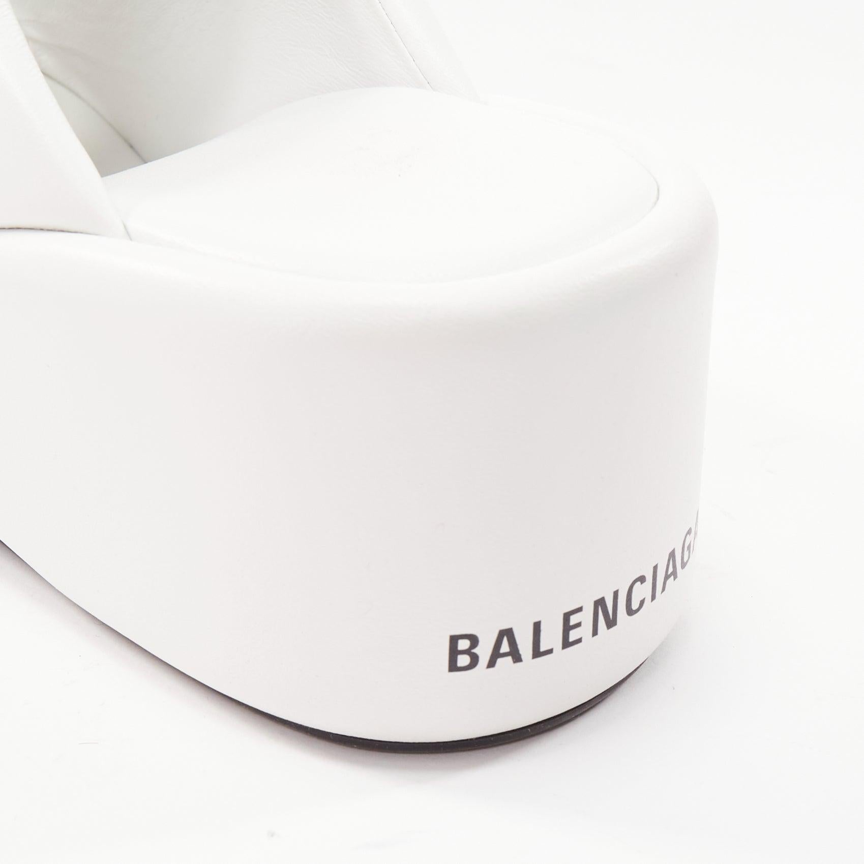 BALENCIAGA Rise white calf leather black logo padded wedged slides EU38 For Sale 3