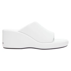 BALENCIAGA Rise white calf leather black logo padded wedged slides EU38