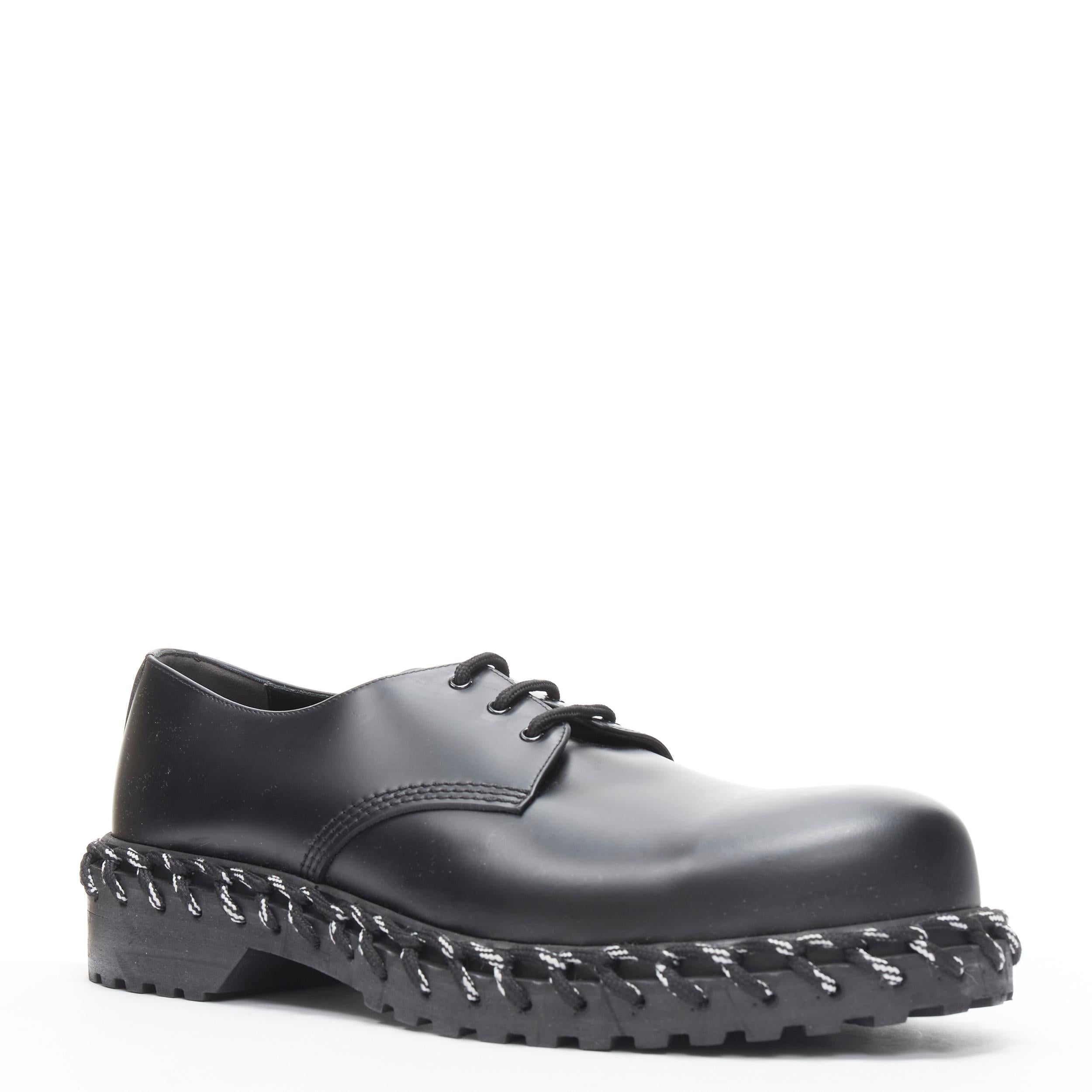 BALENCIAGA Robe Laced heavy duty sole black leather derby brogue EU45 
Reference: TGAS/B01385 
Brand: Balenciaga 
Designer: Demna Gvasalia 
Model: Lace Rope Derby 
Material: Leather 
Color: Black 
Pattern: Solid 
Closure: Lace Up 
Extra Detail: Rope