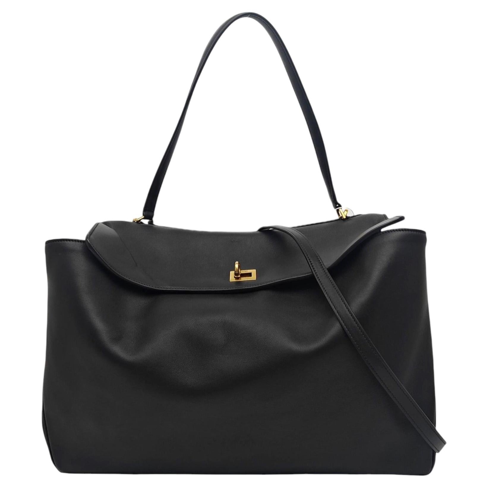 Borsa Balenciaga Rodeo Large in pelle di vitello nera, con doppia apertura