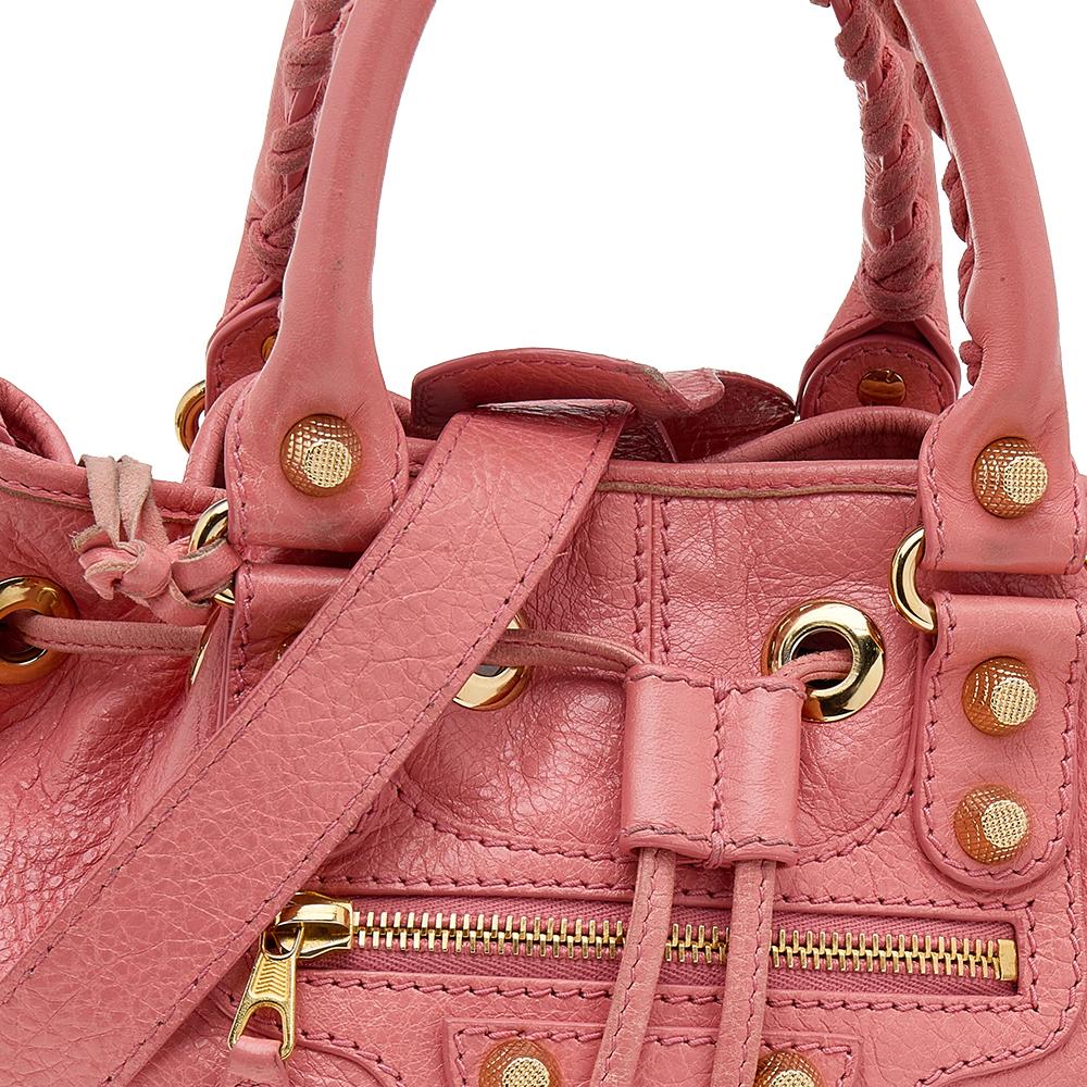 Pink Balenciaga Rose Azalee Leather Giant 12 Mini Pompon Bag
