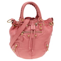 Balenciaga Rose Azalee Leather Giant 12 Mini Pompon Bag