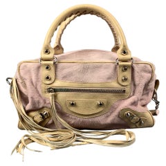 Vintage BALENCIAGA Rose & Beige Mixed Fabrics Leather Calf hair Handbag