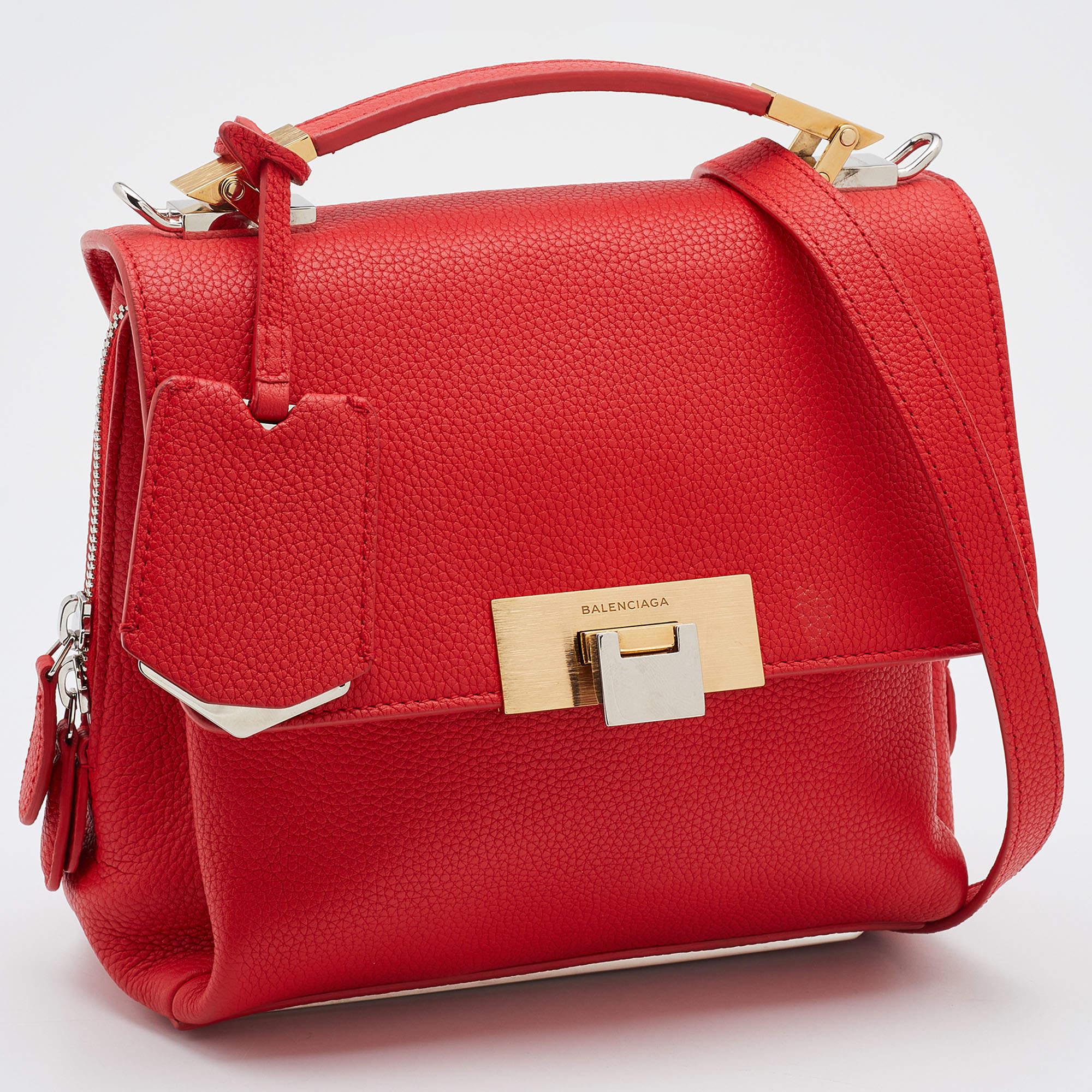 Balenciaga Rose Corail Leather Mini Le Dix Cartable Top Handle Bag In Good Condition In Dubai, Al Qouz 2