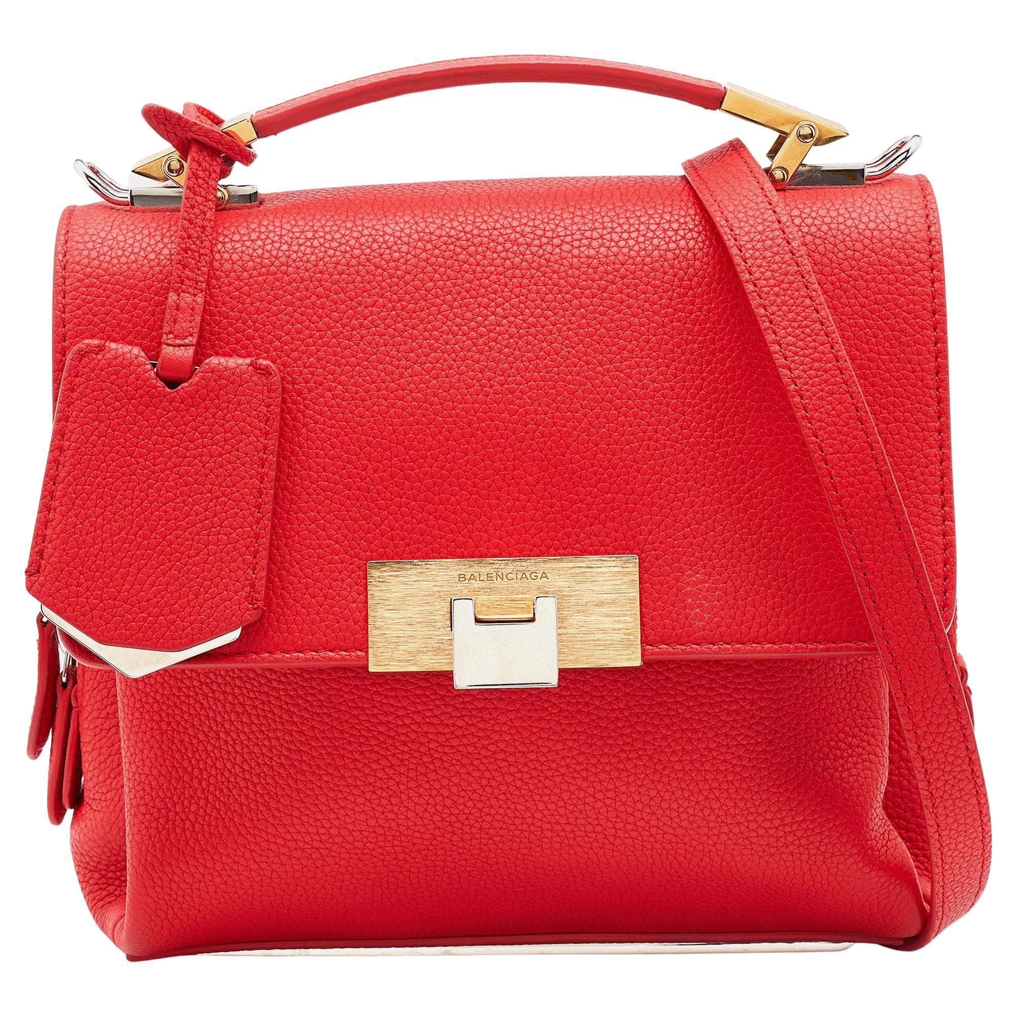 Balenciaga Hourglass Leather Bag in Red