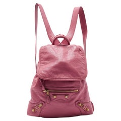 Sac à dos de voyage classique Balenciaga en cuir Hortensia rose et or 12 carats