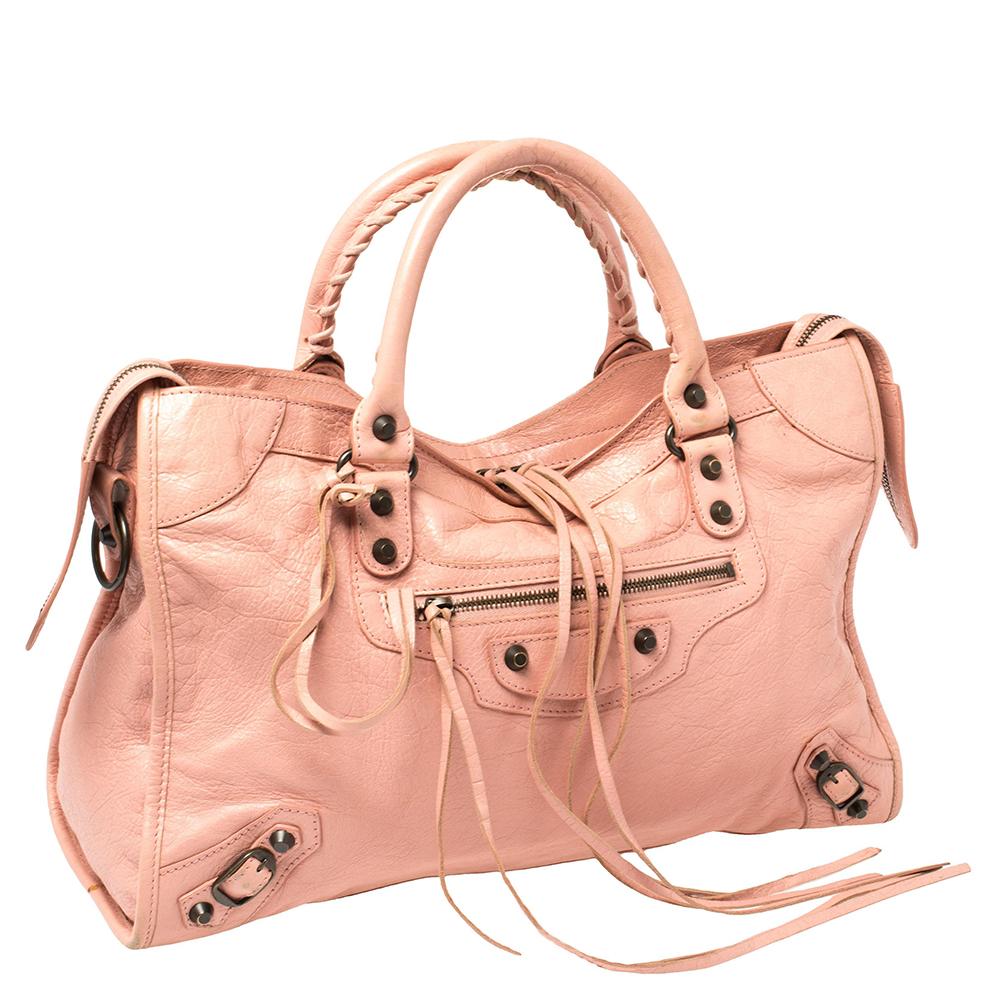 Orange Balenciaga Rose Peche Leather RH City Bag