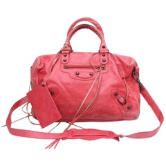 Vintage Balenciaga Rose Red-pink TwiggyBoston 869985 Fuchsia Leather Shoulder Bag