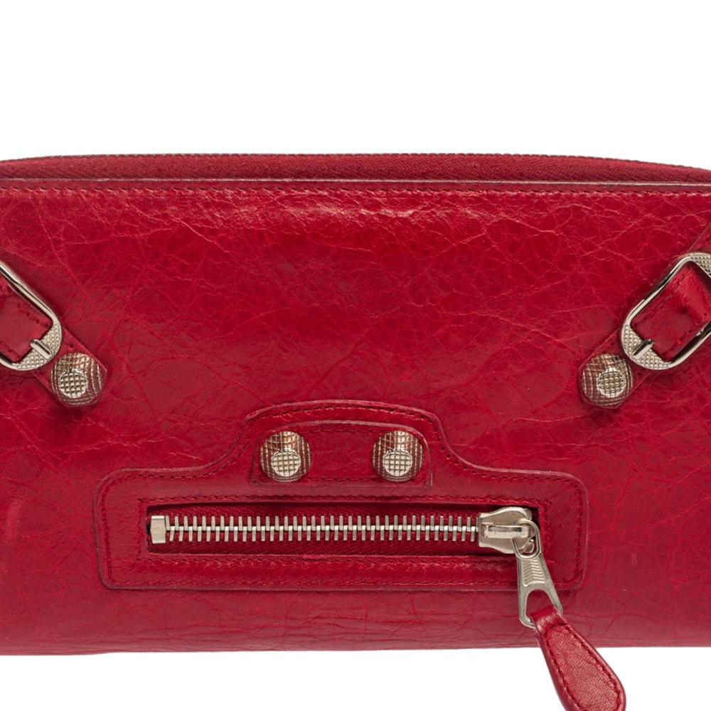 Balenciaga Rouge Cardinal Leather City Zip Around Wallet In Good Condition In Dubai, Al Qouz 2