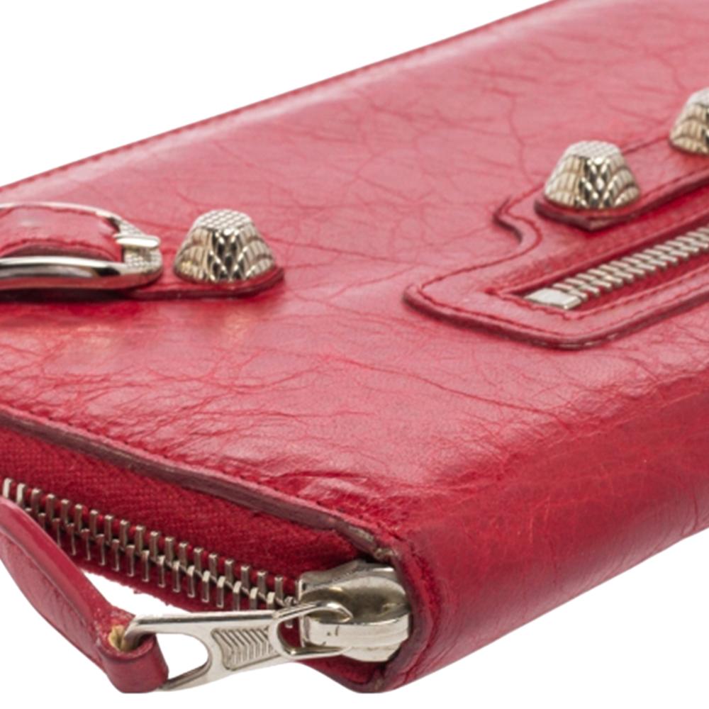 Women's Balenciaga Rouge Cardinal Leather City Zip Around Wallet