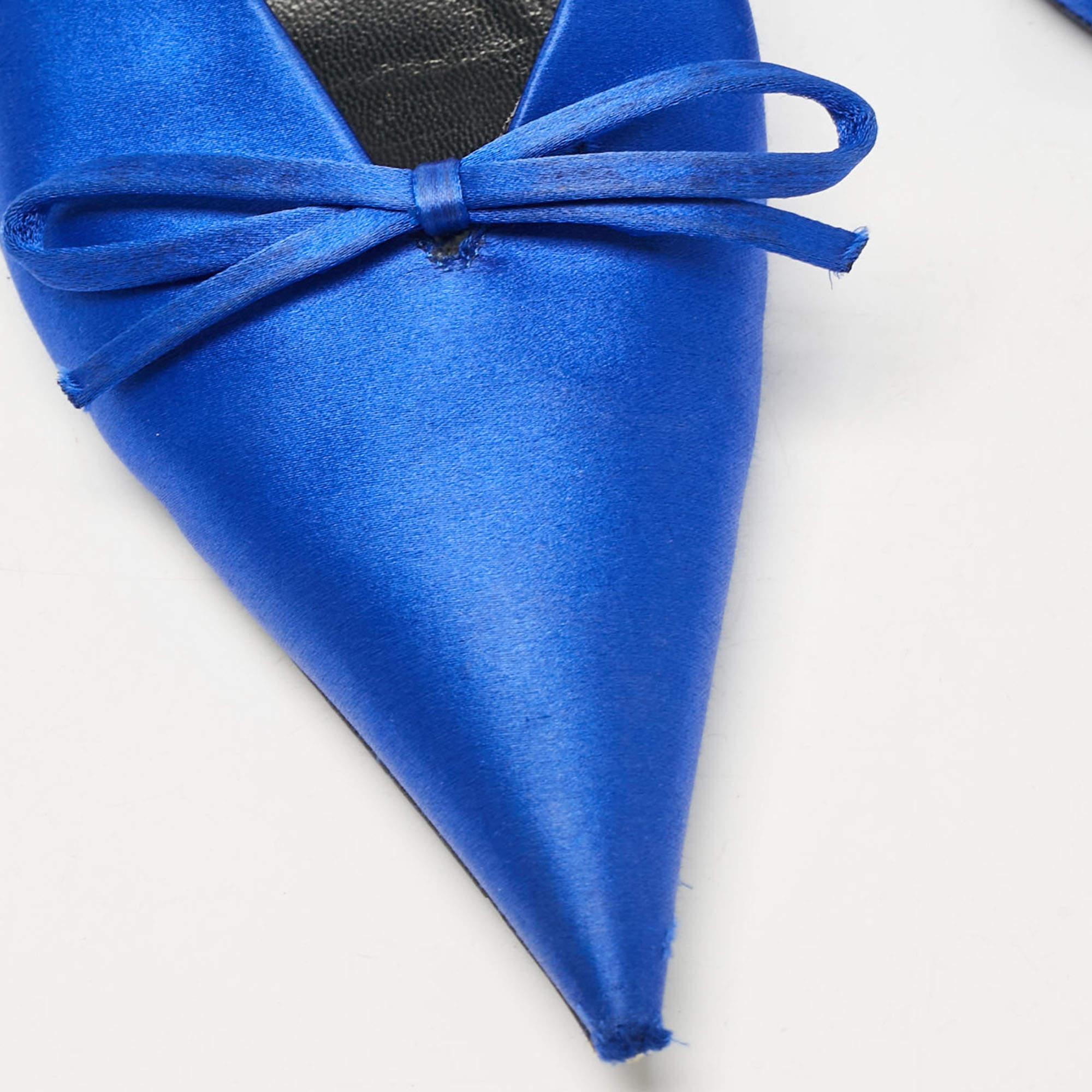 Balenciaga Royal Blue Satin Bow Knife Heel Mules Size 38 3