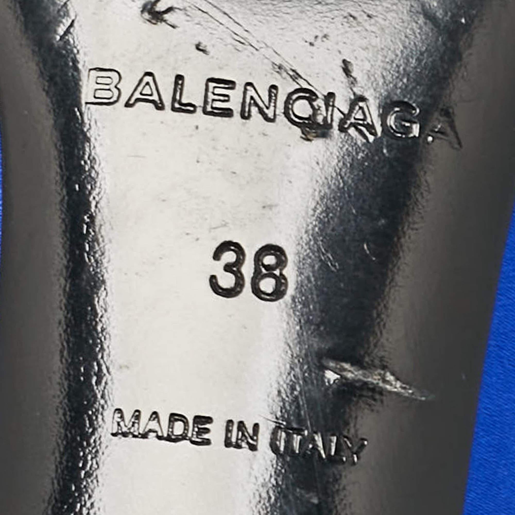 Balenciaga Royal Blue Satin Bow Knife Heel Mules Size 38 4