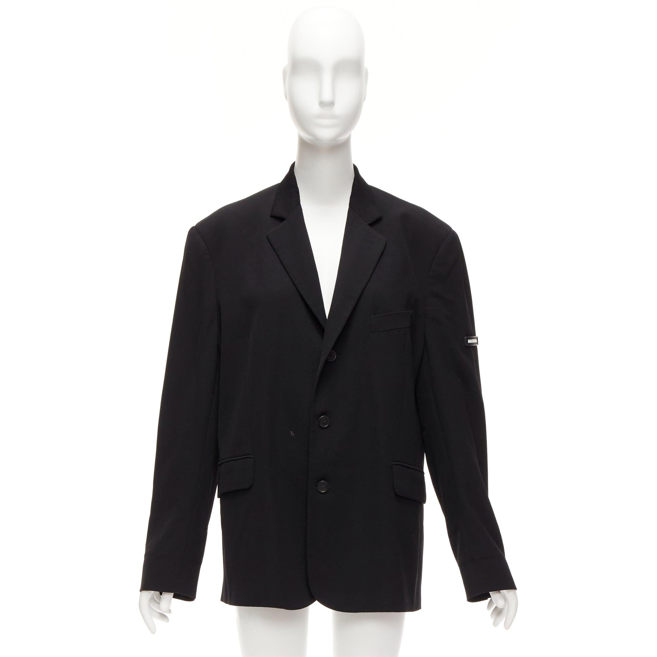 BALENCIAGA Runway black wool blend rubber skater logo oversized blazer FR36 S For Sale 6