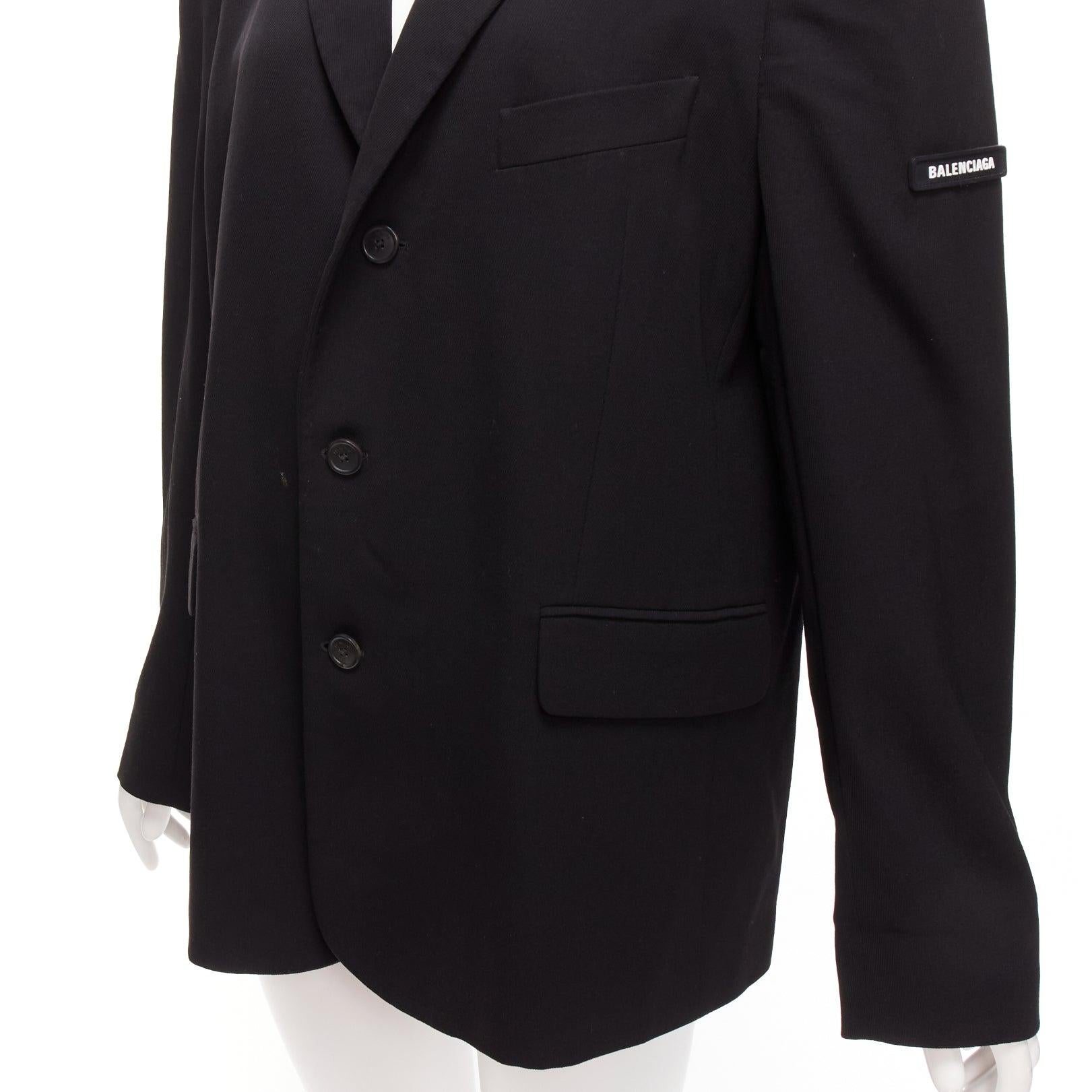 BALENCIAGA Runway black wool blend rubber skater logo oversized blazer FR36 S For Sale 4