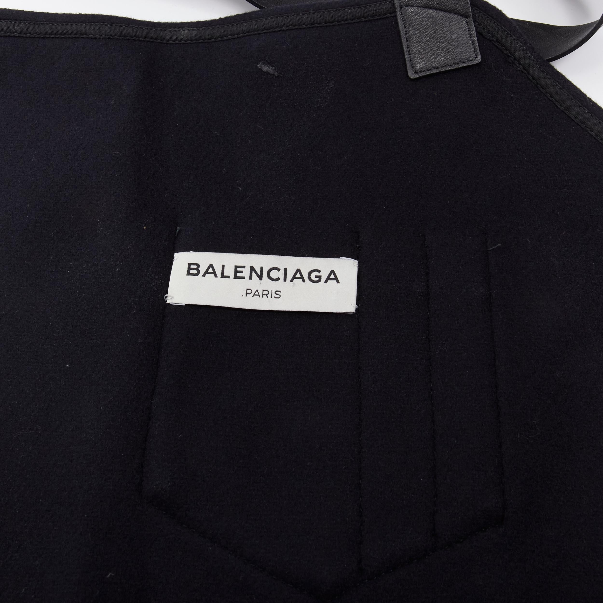 BALENCIAGA Runway black wool leather strap buckle apron dungaree For Sale 3
