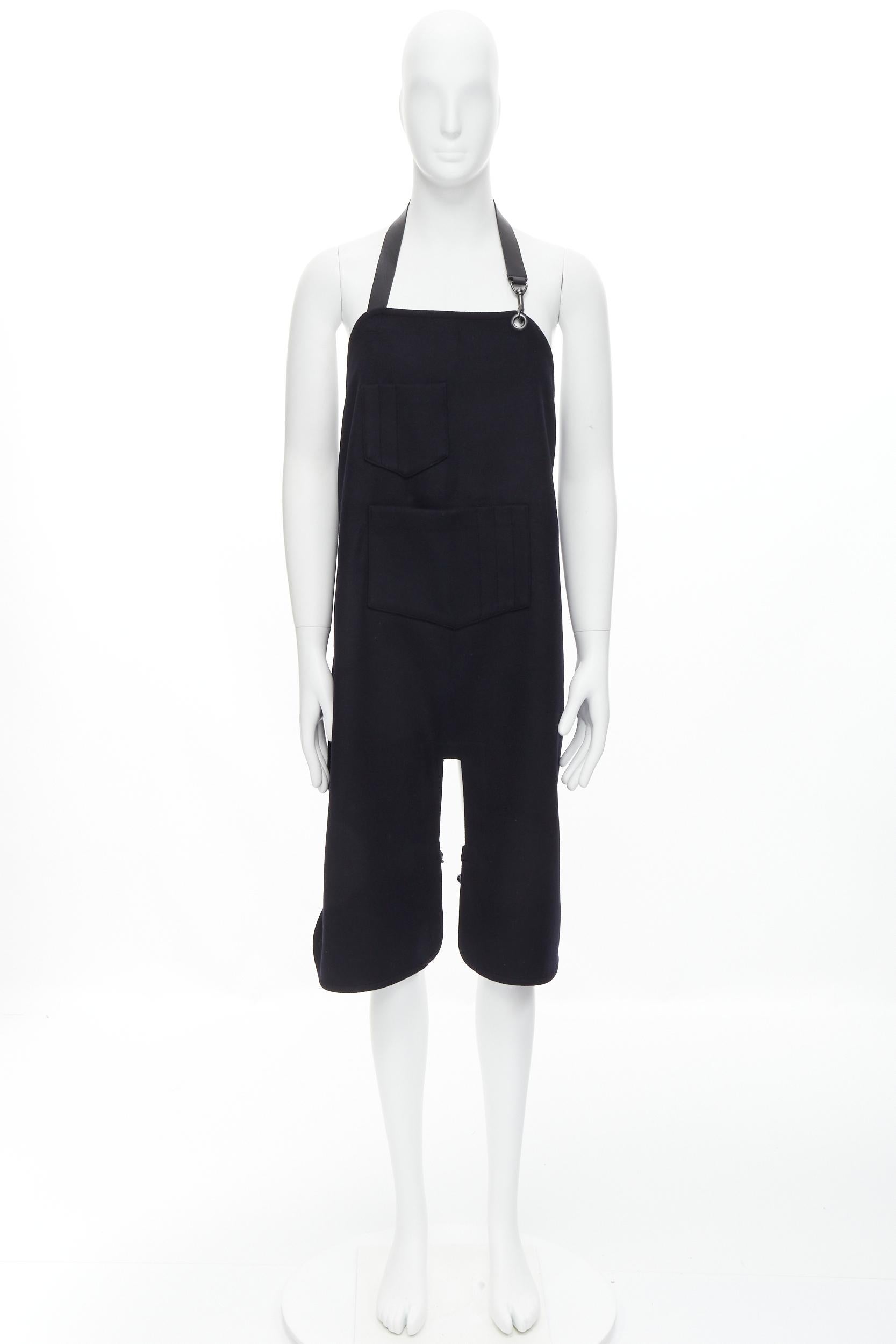 BALENCIAGA Runway black wool leather strap buckle apron dungaree For Sale 4