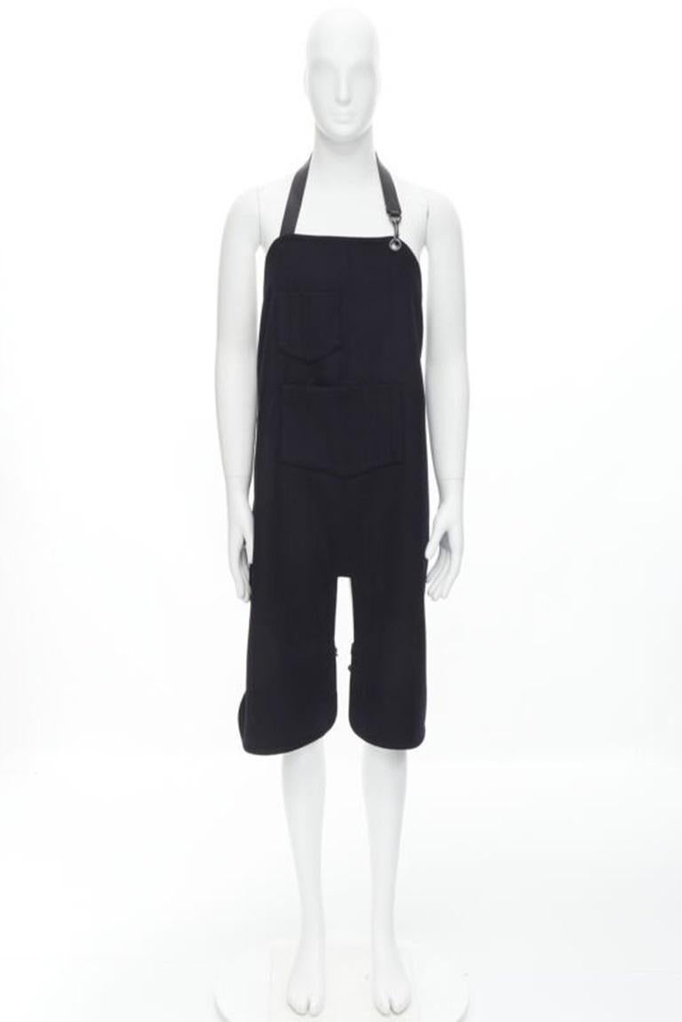 BALENCIAGA Runway black wool leather strap buckle apron dungaree For Sale 7