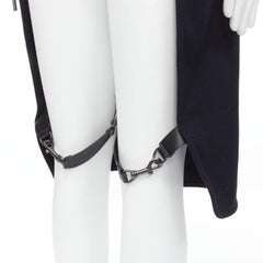 BALENCIAGA Runway black wool leather strap buckle apron dungaree