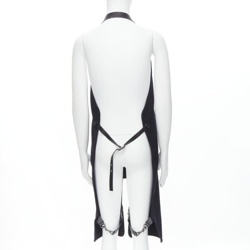 Women's BALENCIAGA Runway black wool leather strap buckle apron dungaree For Sale