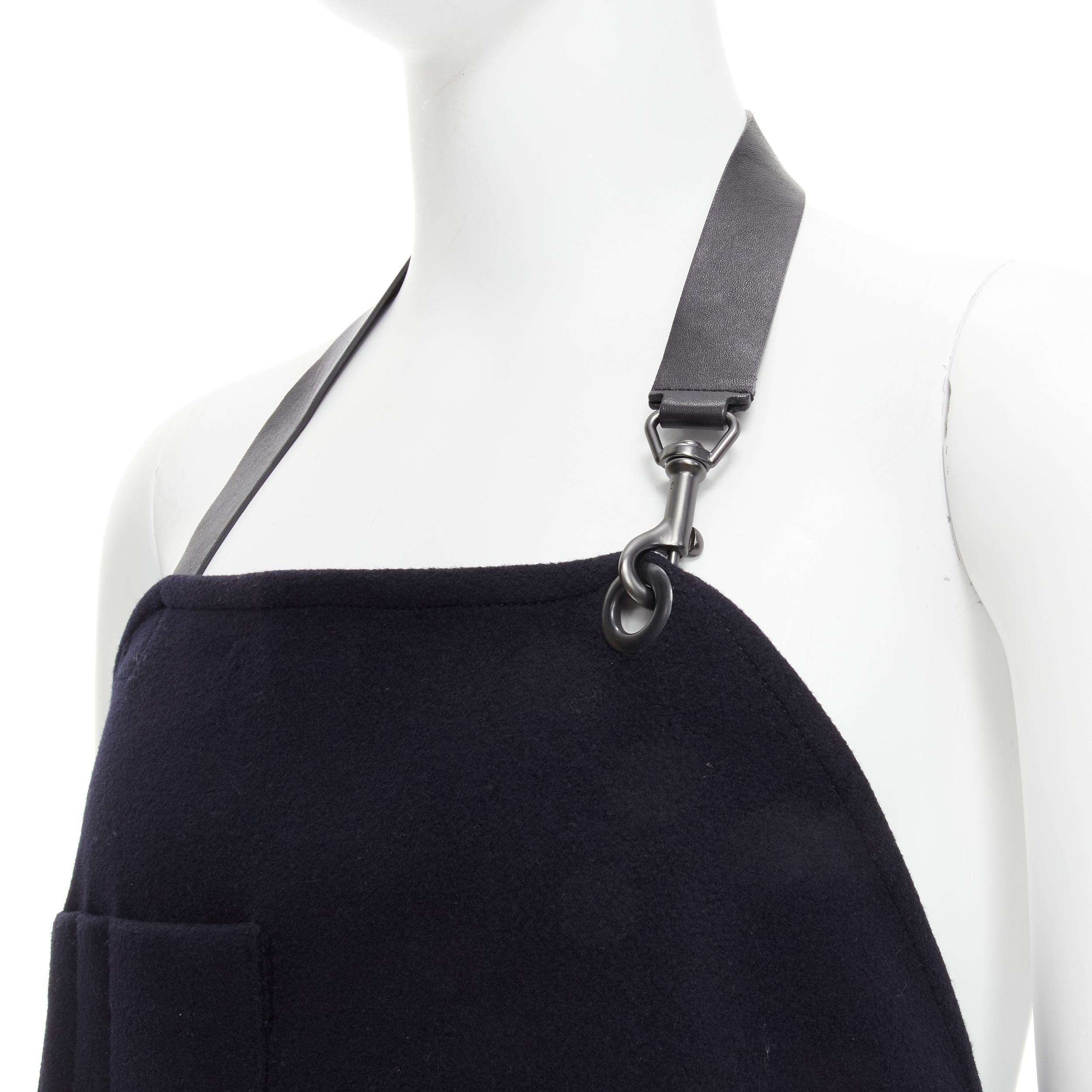 BALENCIAGA Runway black wool leather strap buckle apron dungaree In Excellent Condition For Sale In Hong Kong, NT