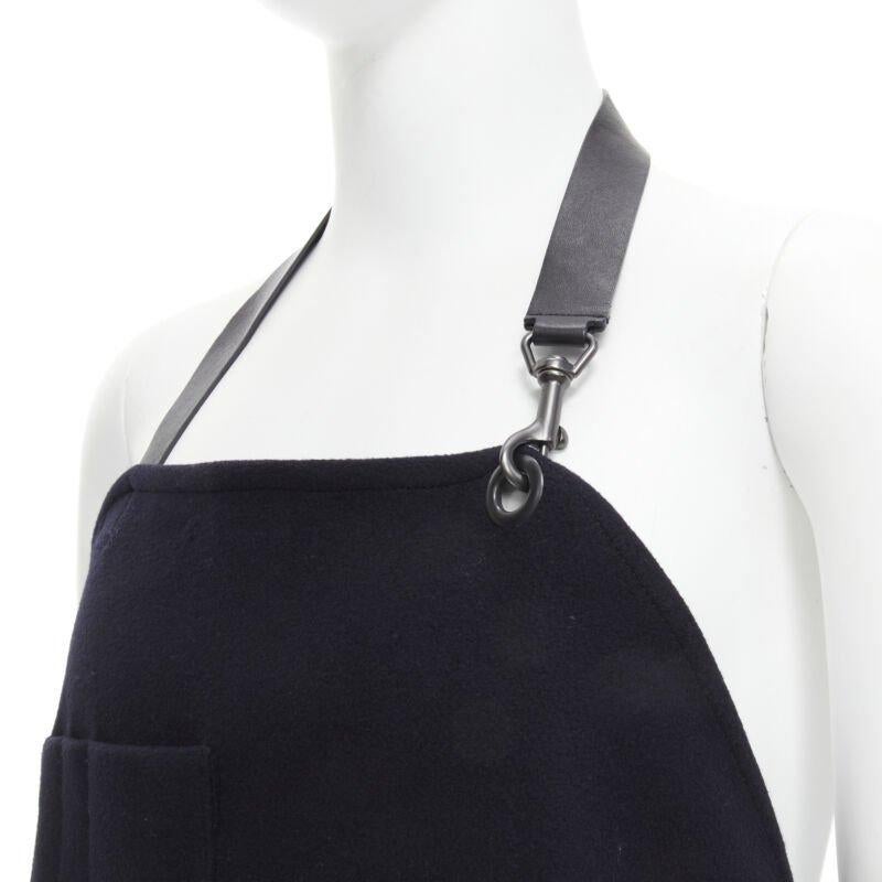 BALENCIAGA Runway black wool leather strap buckle apron dungaree For Sale 2