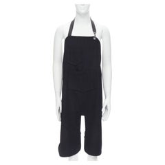 BALENCIAGA Runway black wool leather strap buckle apron dungaree