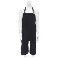 BALENCIAGA Runway black wool leather strap buckle apron dungaree