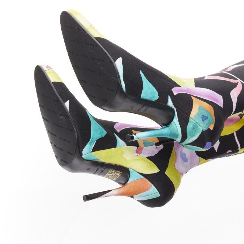 BALENCIAGA Runway Demna Pantashoe bottes à talons noirs à fleurs IT38 EU37 en vente 5