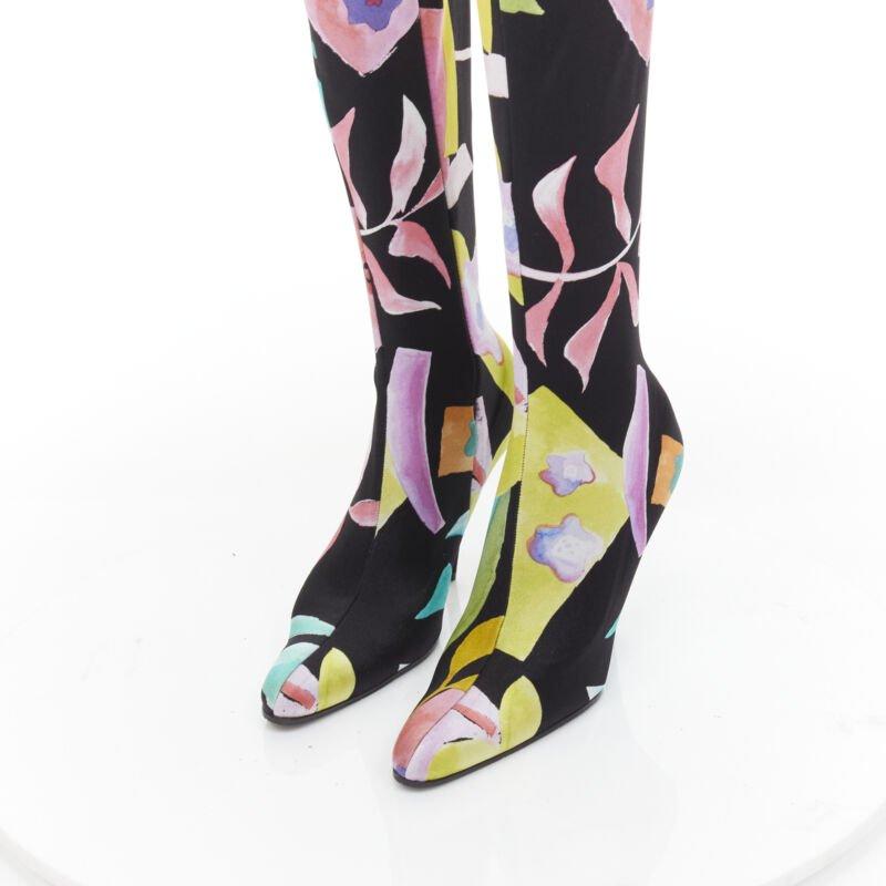 BALENCIAGA Runway Demna Pantashoe bottes à talons noirs à fleurs IT38 EU37 en vente 3