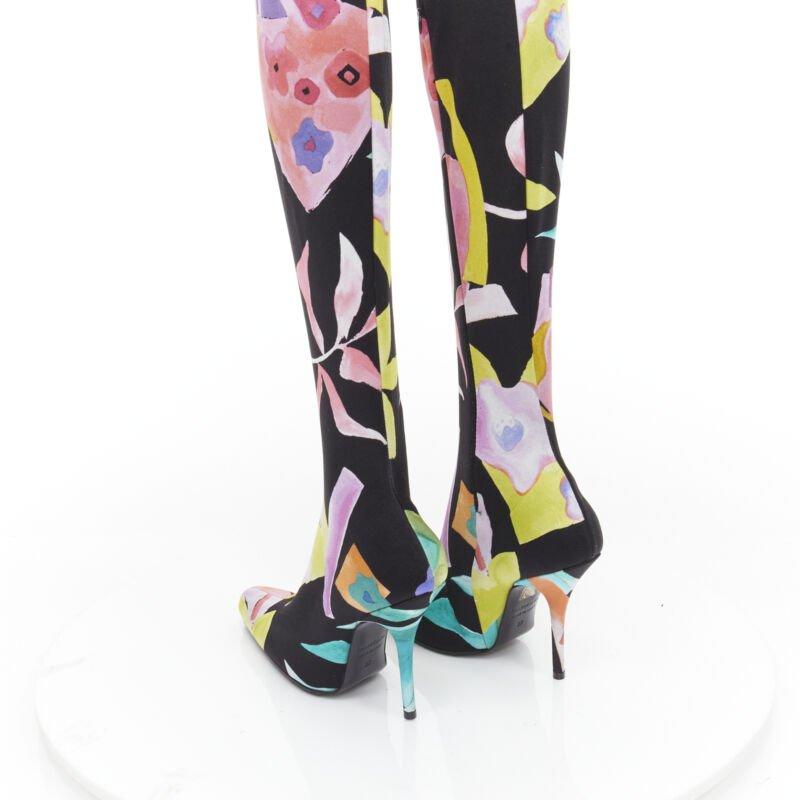 BALENCIAGA Runway Demna Pantashoe bottes à talons noirs à fleurs IT38 EU37 en vente 4