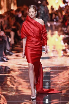 Balenciaga Runway "Lady in Red" Asymmetric Structured Dress Gown