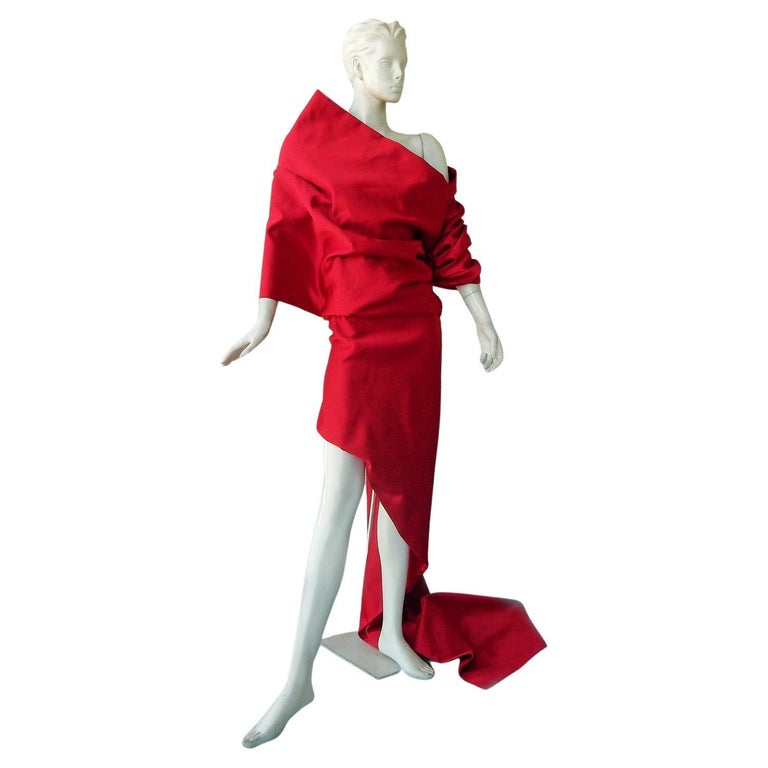 Balenciaga Runway in Red" Asymmetric Structured Dress Gown For Sale at 1stDibs lady in red, red dress, red balenciaga dress