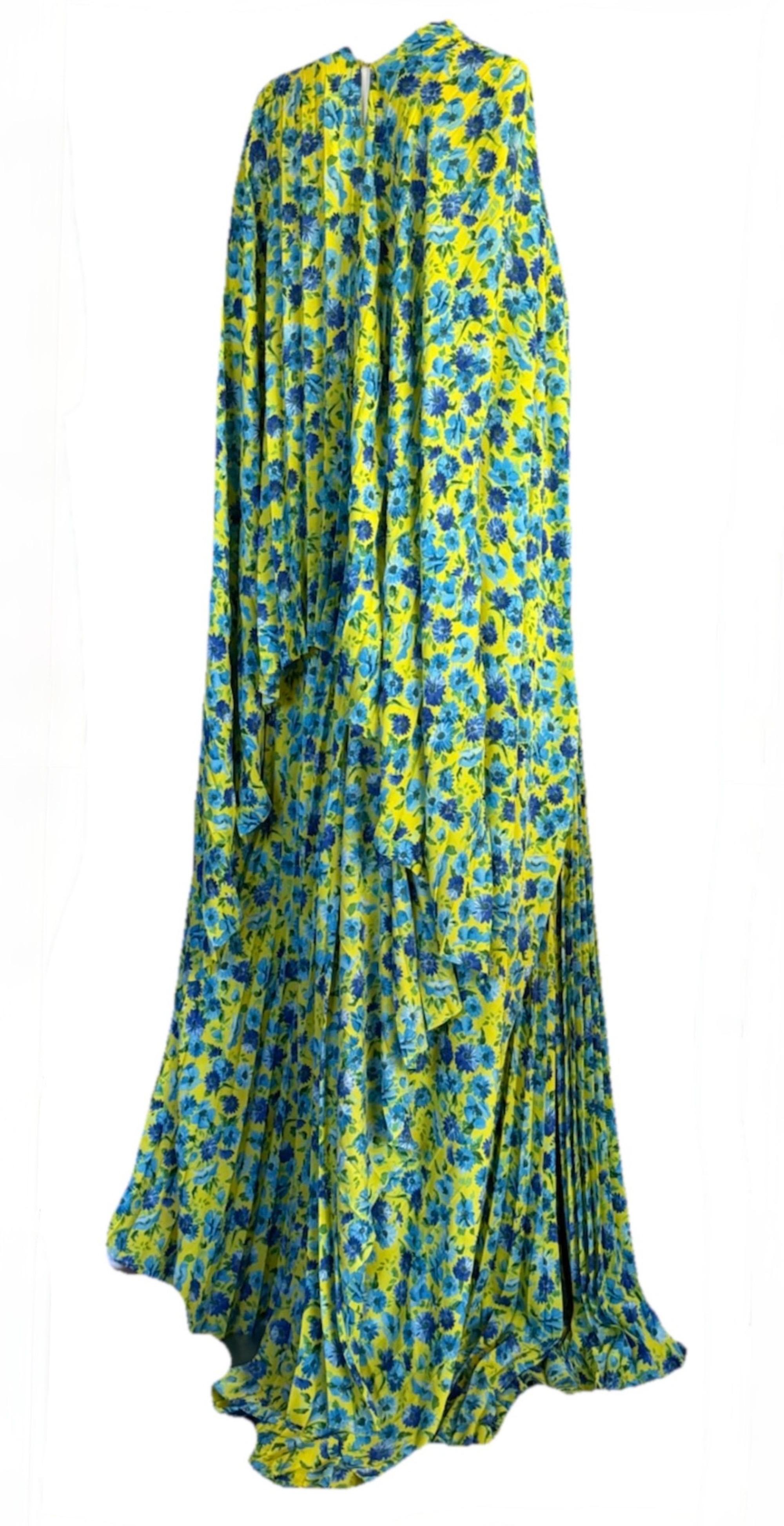 BALENCIAGA Laufsteg S/S 2024 Florales Plissé-Krepp-Kleid (Grau) im Angebot