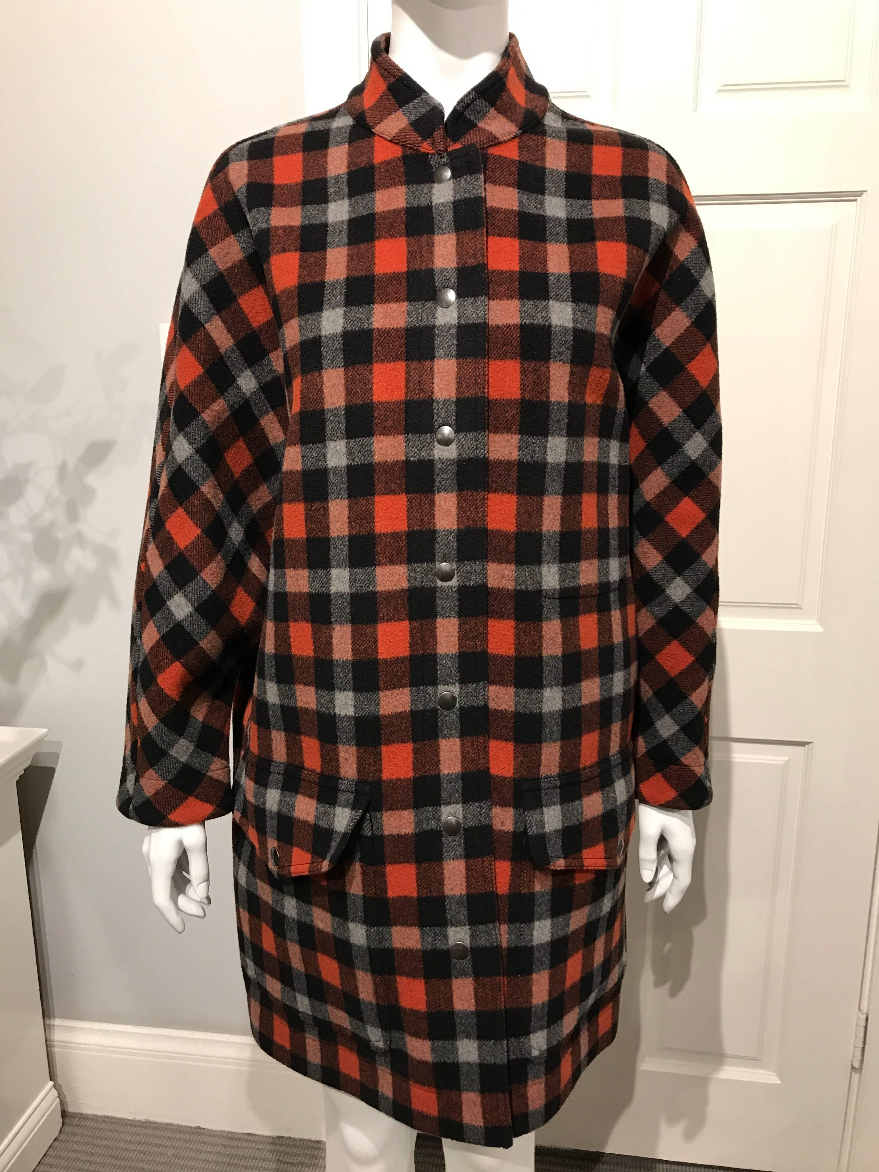 Balenciaga Rust-red, Black And Grey Checkered Coat Sz 36  (Us 4) In New Condition For Sale In San Francisco, CA