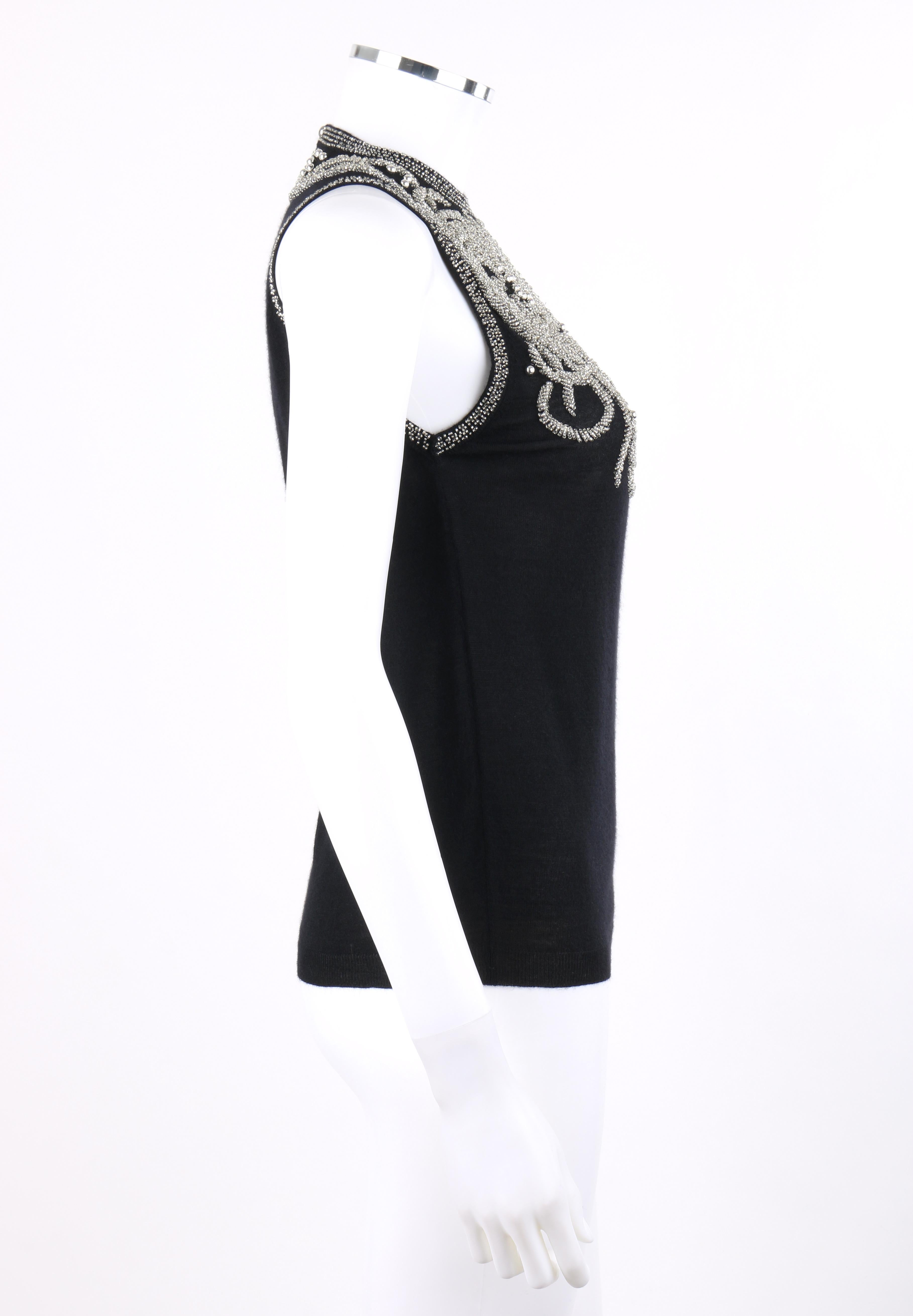 Noir BALENCIAGA - Pull sans manches en cachemire perlé noir et argenté, printemps-été 2006  en vente