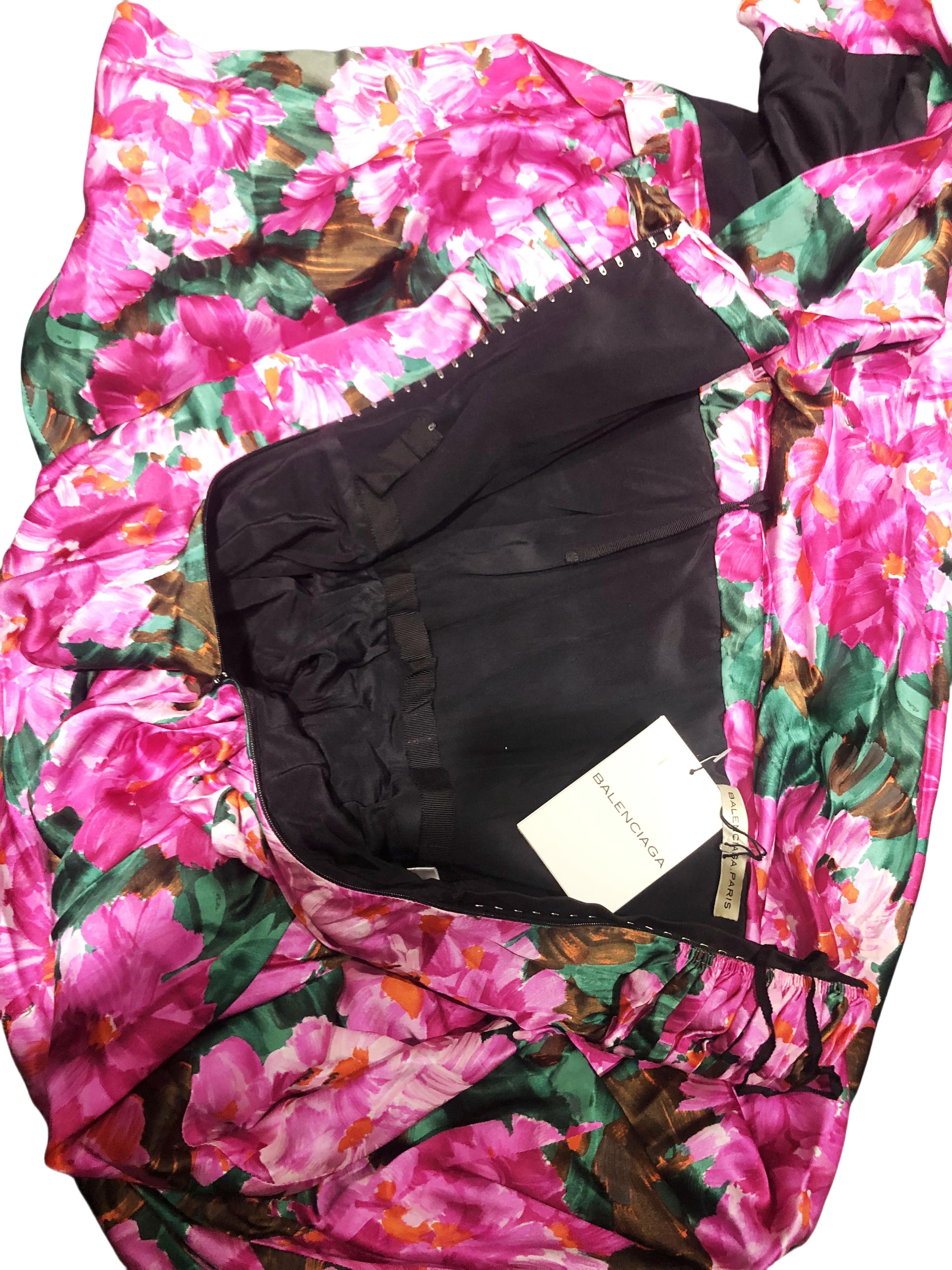 Balenciaga S/s 2008 Pink Floral Strapless Corseted Maxi Dress Nuovo con Etichetta in vendita 6