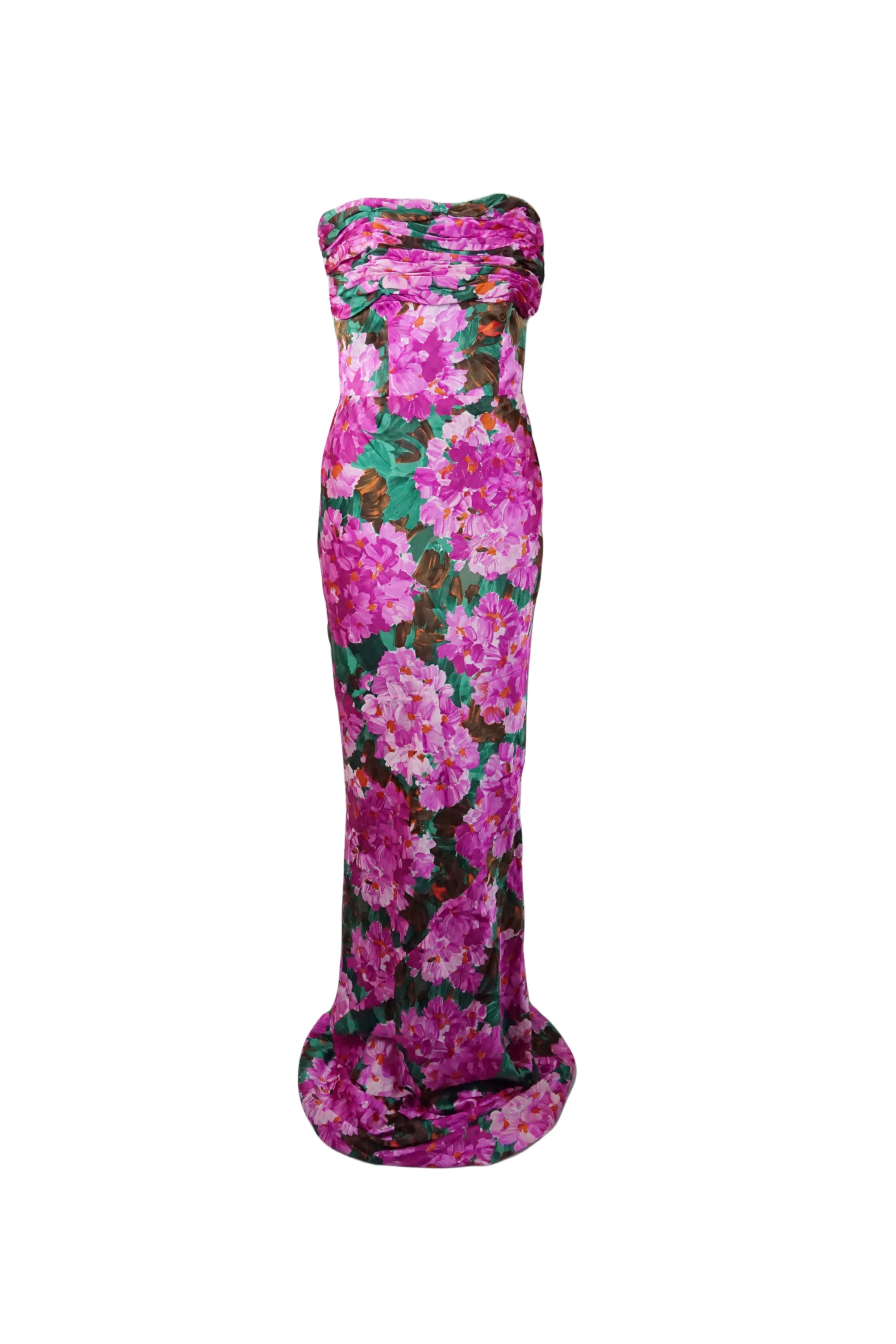 Rosa Balenciaga S/s 2008 Pink Floral Strapless Corseted Maxi Dress Nuovo con Etichetta in vendita