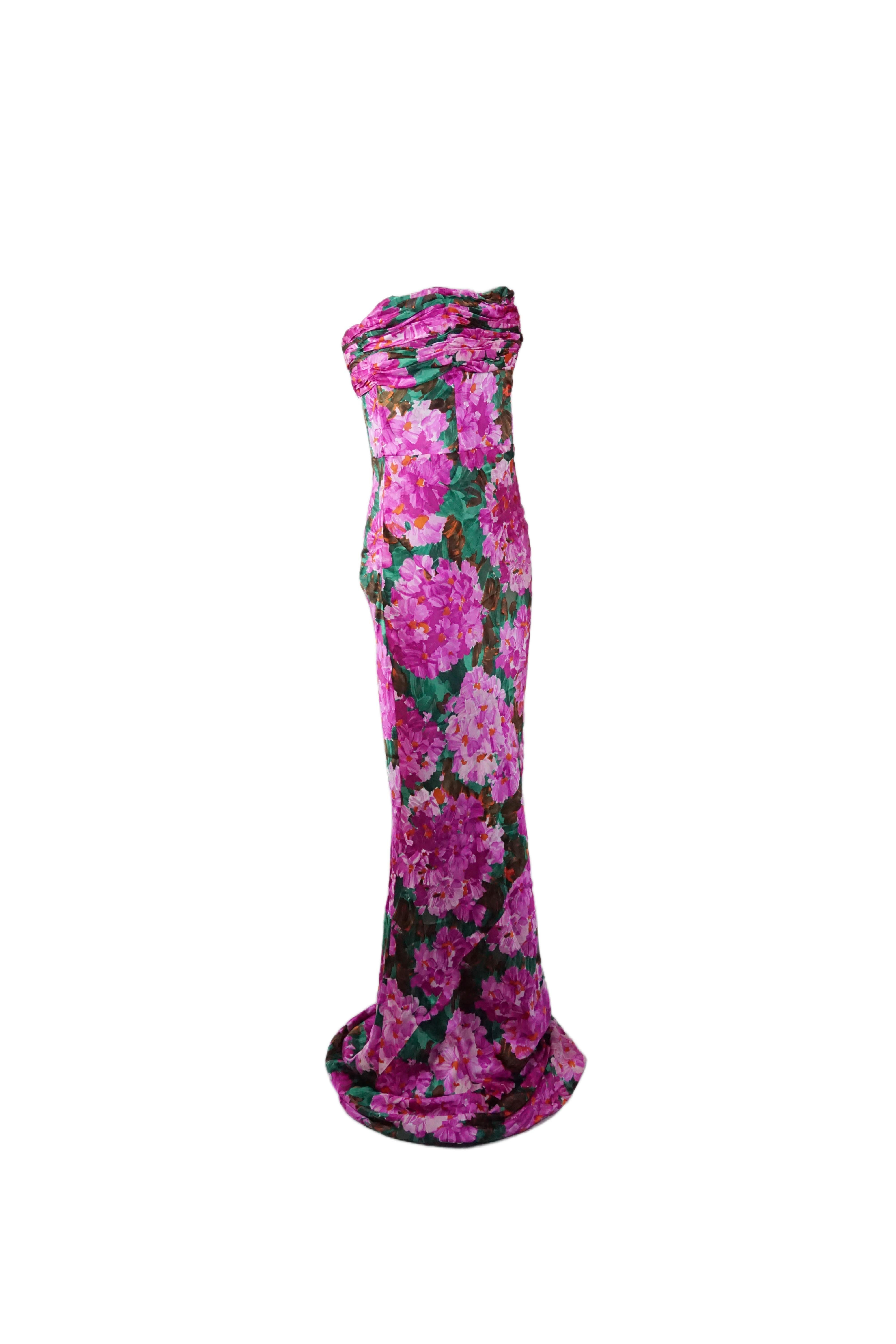 Balenciaga S/s 2008 Pink Floral Strapless Corseted Maxi Dress Nuovo con Etichetta In condizioni ottime in vendita a 上海市, Xuhui district