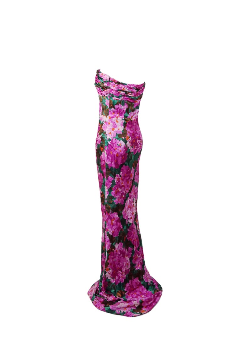 navy blue dress for baby girl BALENCIAGA S/s 2008 Pink Floral Strapless Corseted Maxi Dress New With Tags  For Sale at 1stDibs