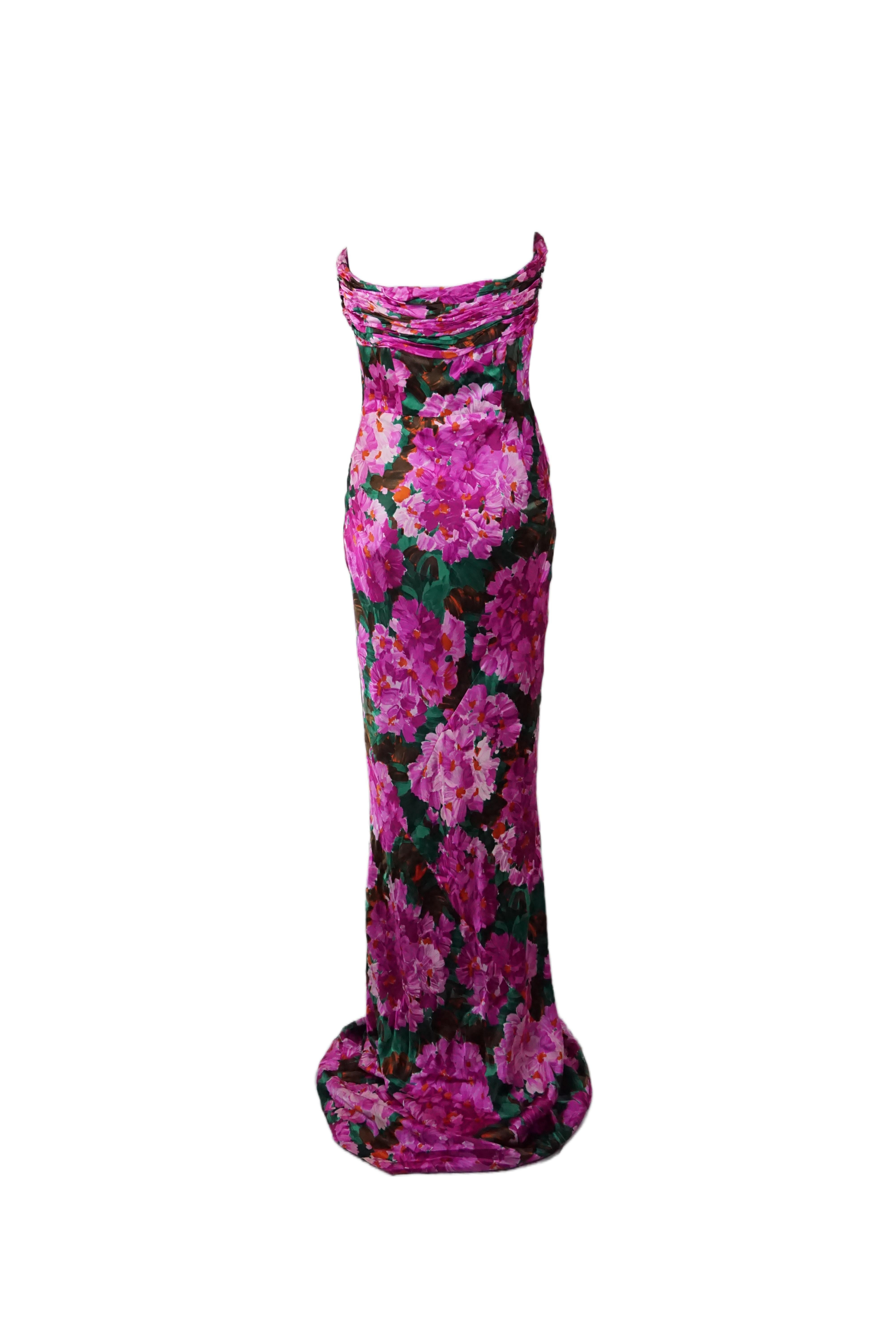 Balenciaga S/s 2008 Pink Floral Strapless Corseted Maxi Dress Nuovo con Etichetta in vendita 2