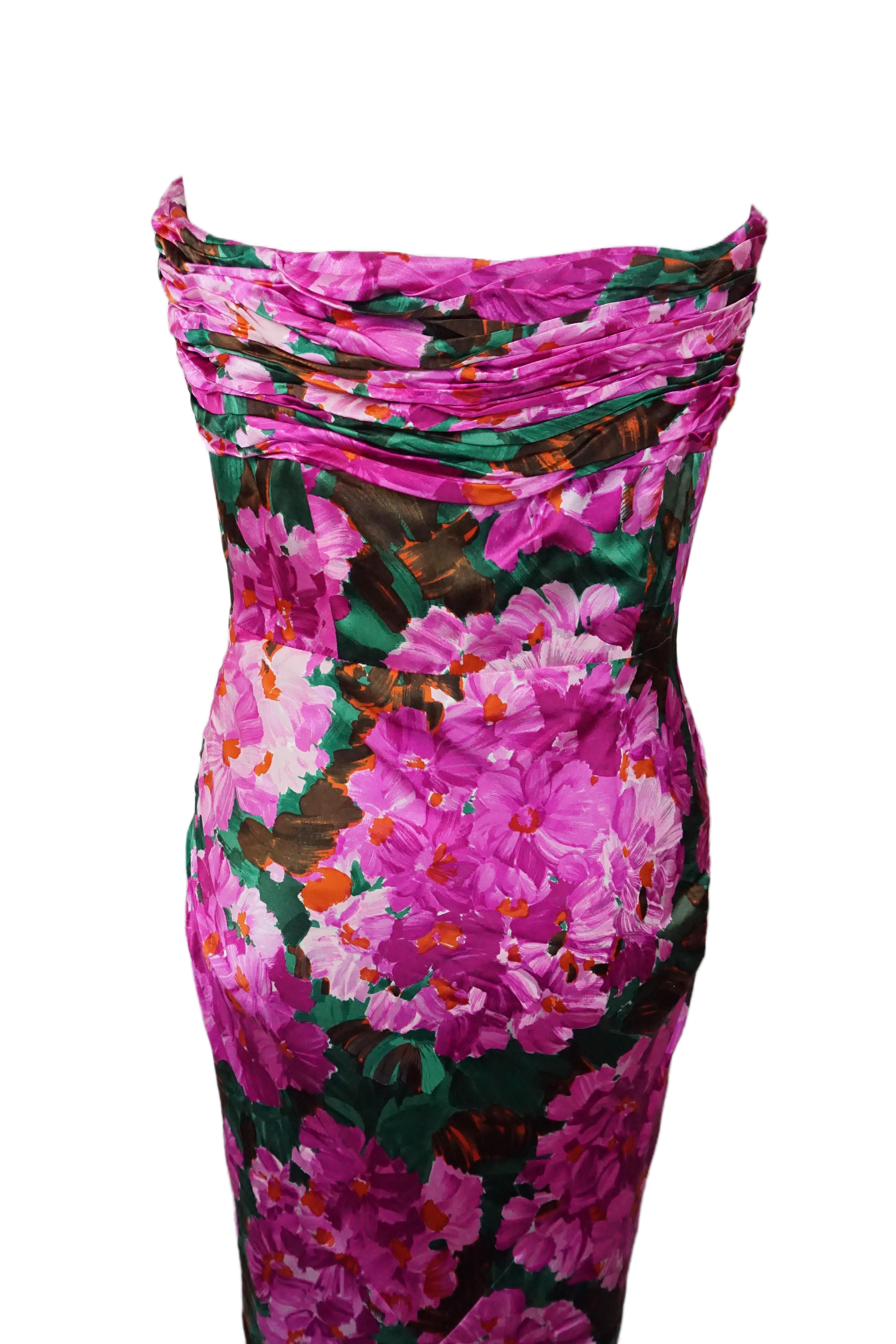 Balenciaga S/s 2008 Pink Floral Strapless Corseted Maxi Dress Nuovo con Etichetta in vendita 4