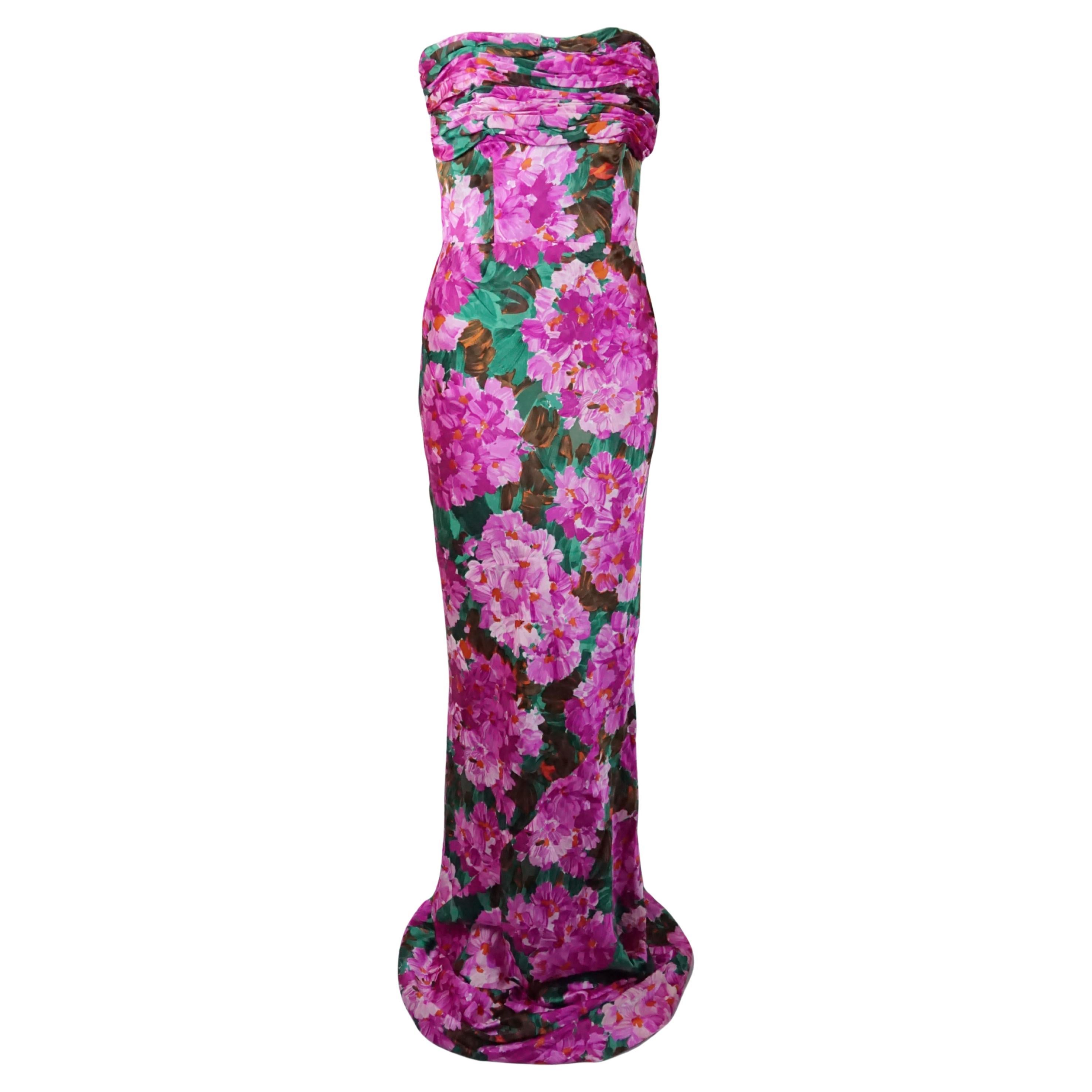 Balenciaga S/s 2008 Pink Floral Strapless Corseted Maxi Dress Nuovo con Etichetta